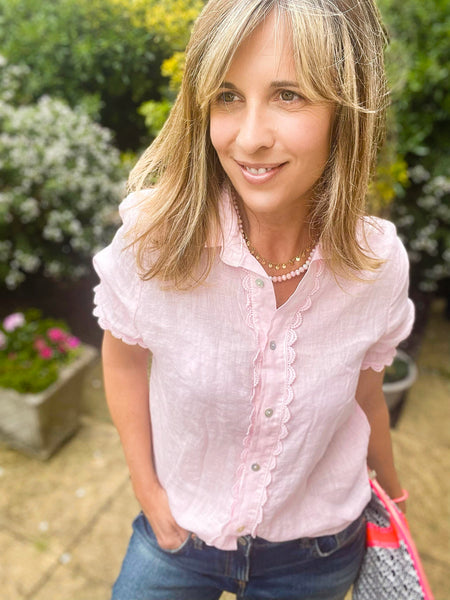 Baby Pink Cropped Sleeve Shirt