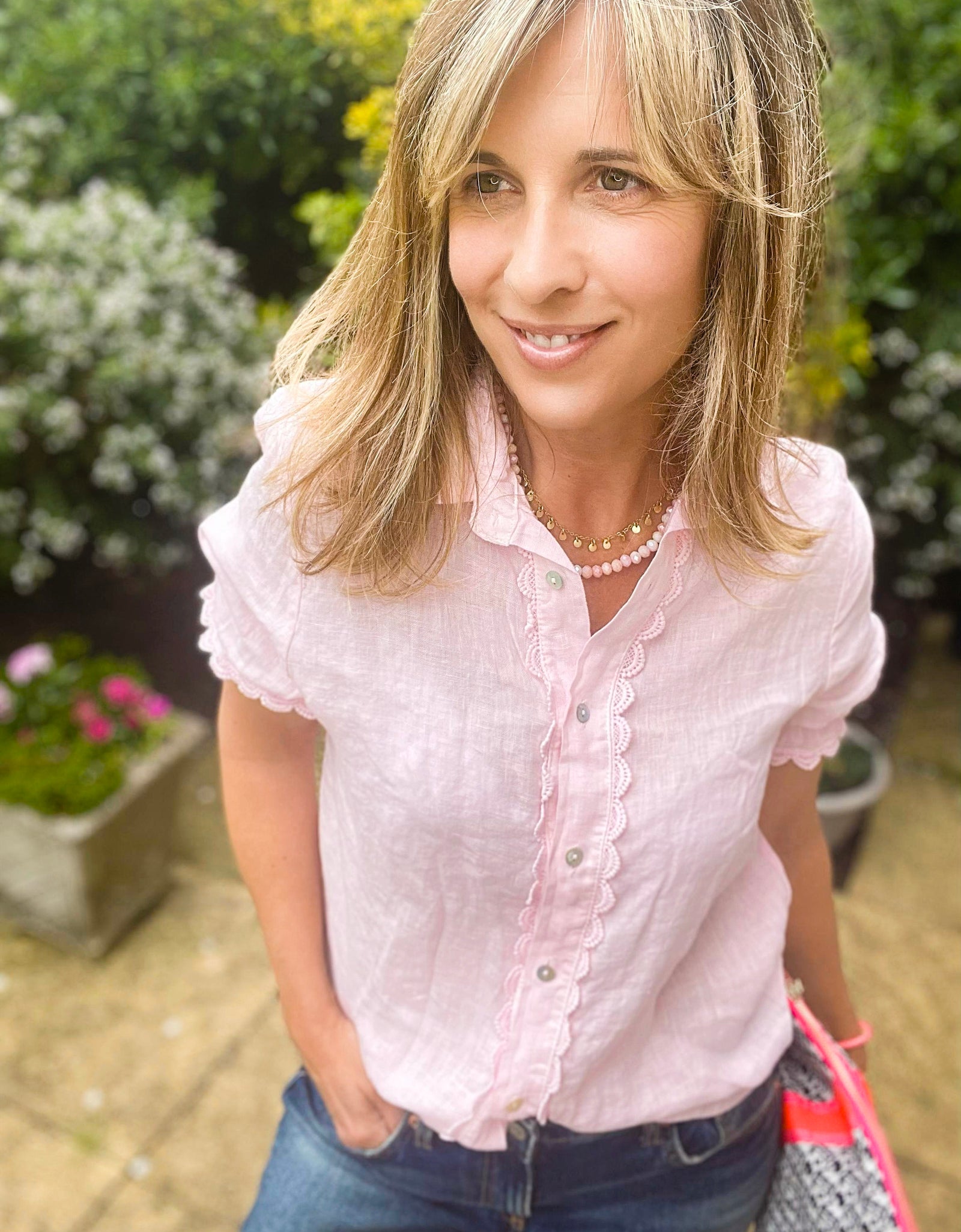 Baby Pink Cropped Sleeve Shirt