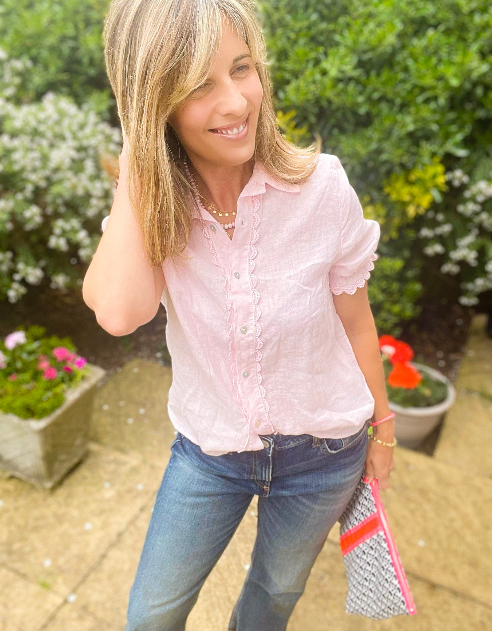 Baby Pink Cropped Sleeve Shirt