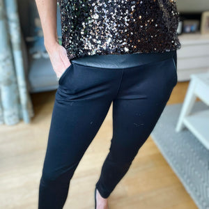 Black leather detailed trousers