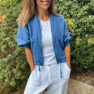 Linen Bomber Jacket - denim