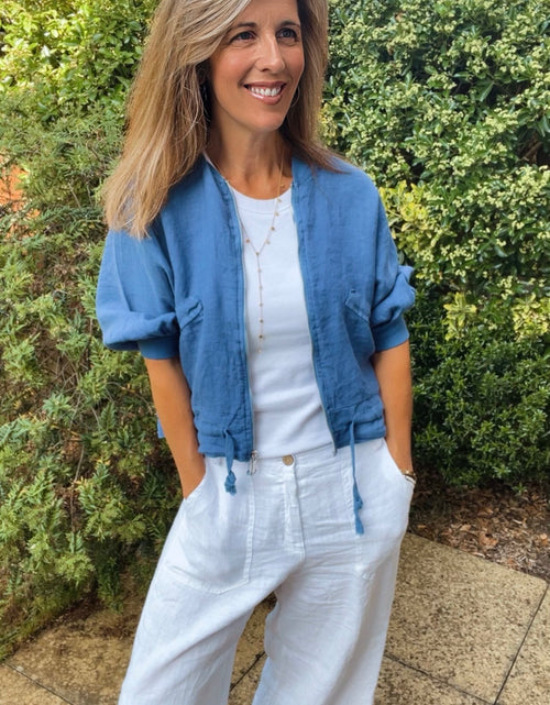 Load image into Gallery viewer, Linen Bomber Jacket - denim
