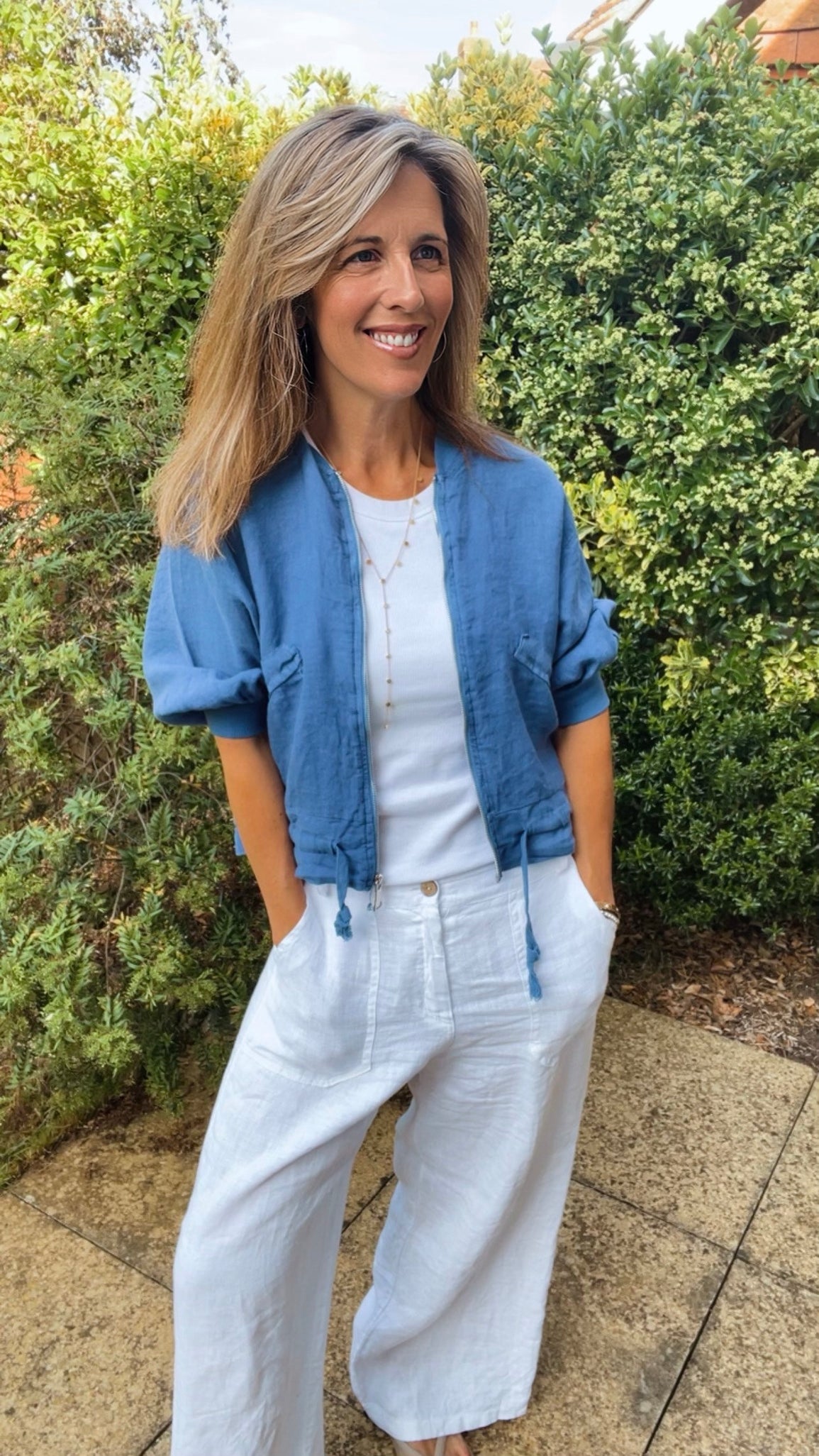 Linen Bomber Jacket - denim