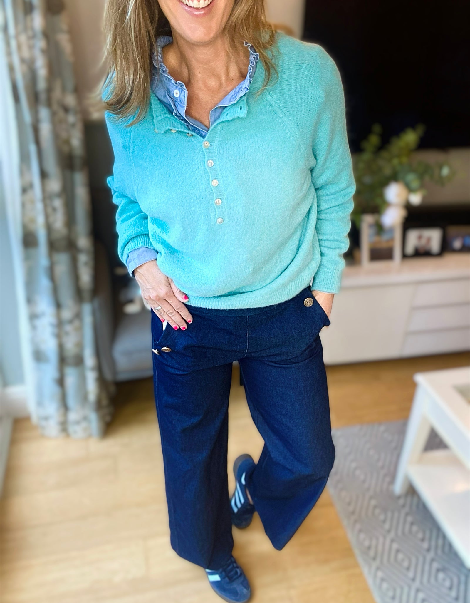 Turquoise Button Jumper