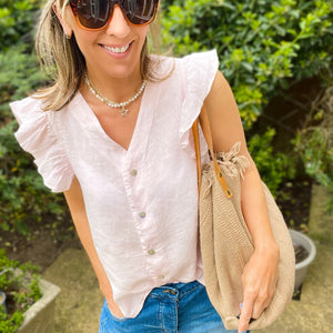 Dusty Pink Linen Frill Top
