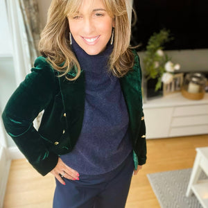 Emerald Green Velvet Fitted Blazer