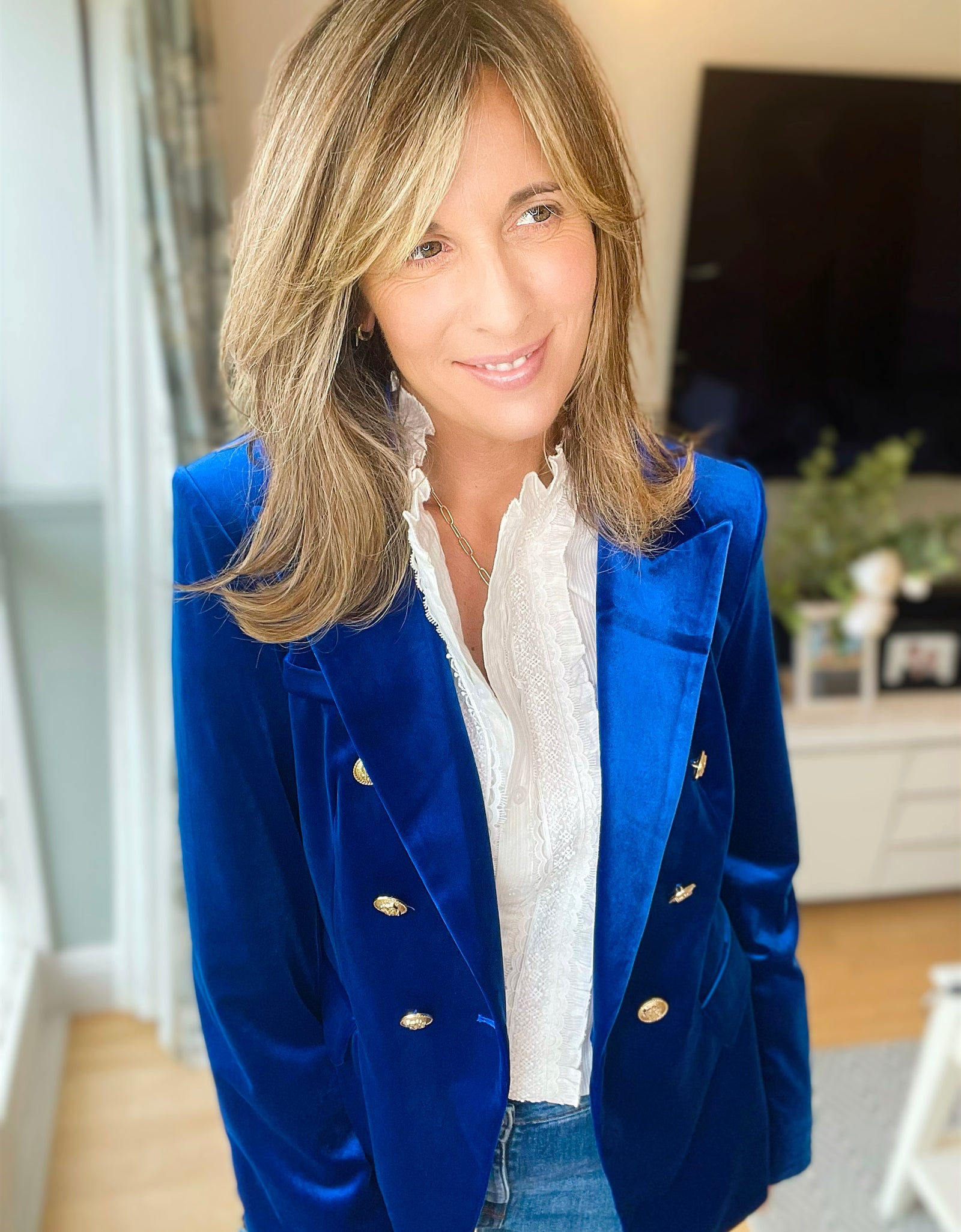 Electric Blue Velvet Blazer