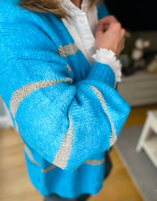 Load image into Gallery viewer, Blue and gold stripe cardi
