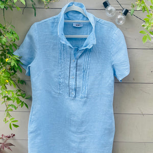 Linen Shirt Dress - blue