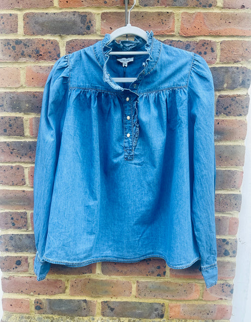 Load image into Gallery viewer, Ruffle Denim Shirt
