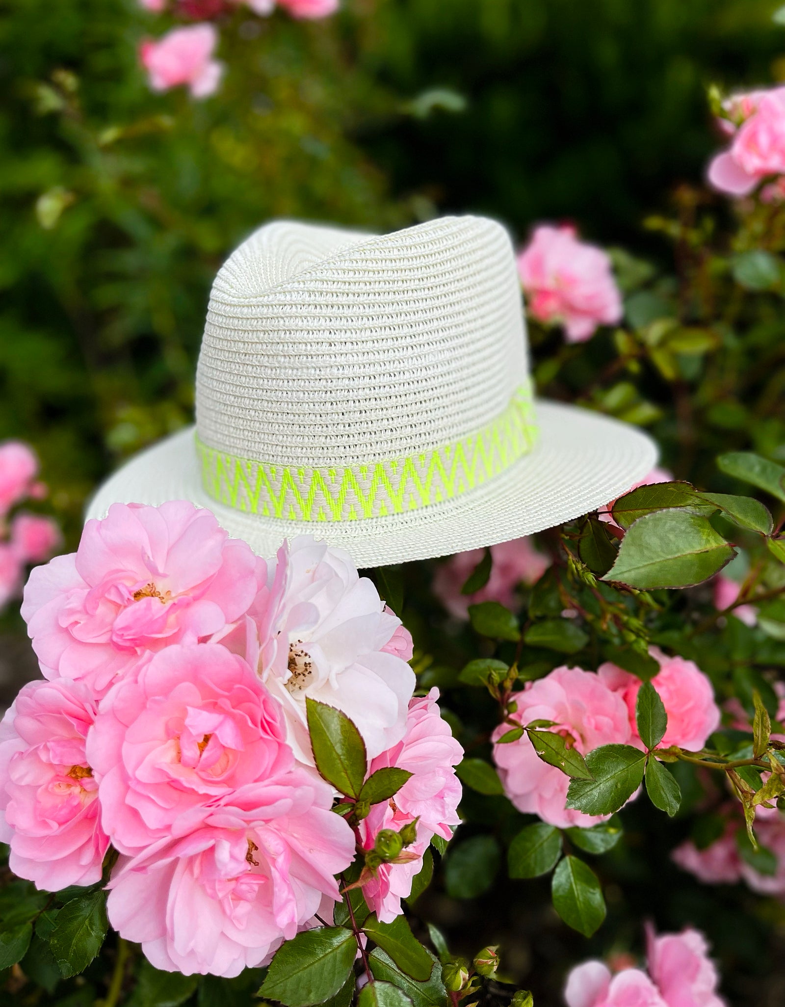 Summer Fedora with Neon Yellow Aztec Band