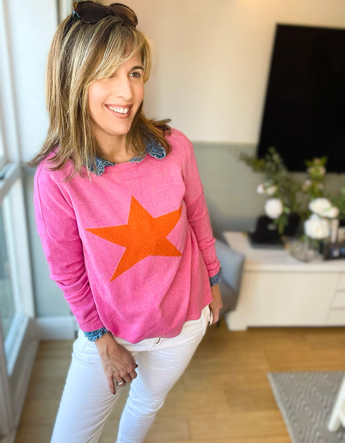 Load image into Gallery viewer, Pink With Orange Star Jumper

