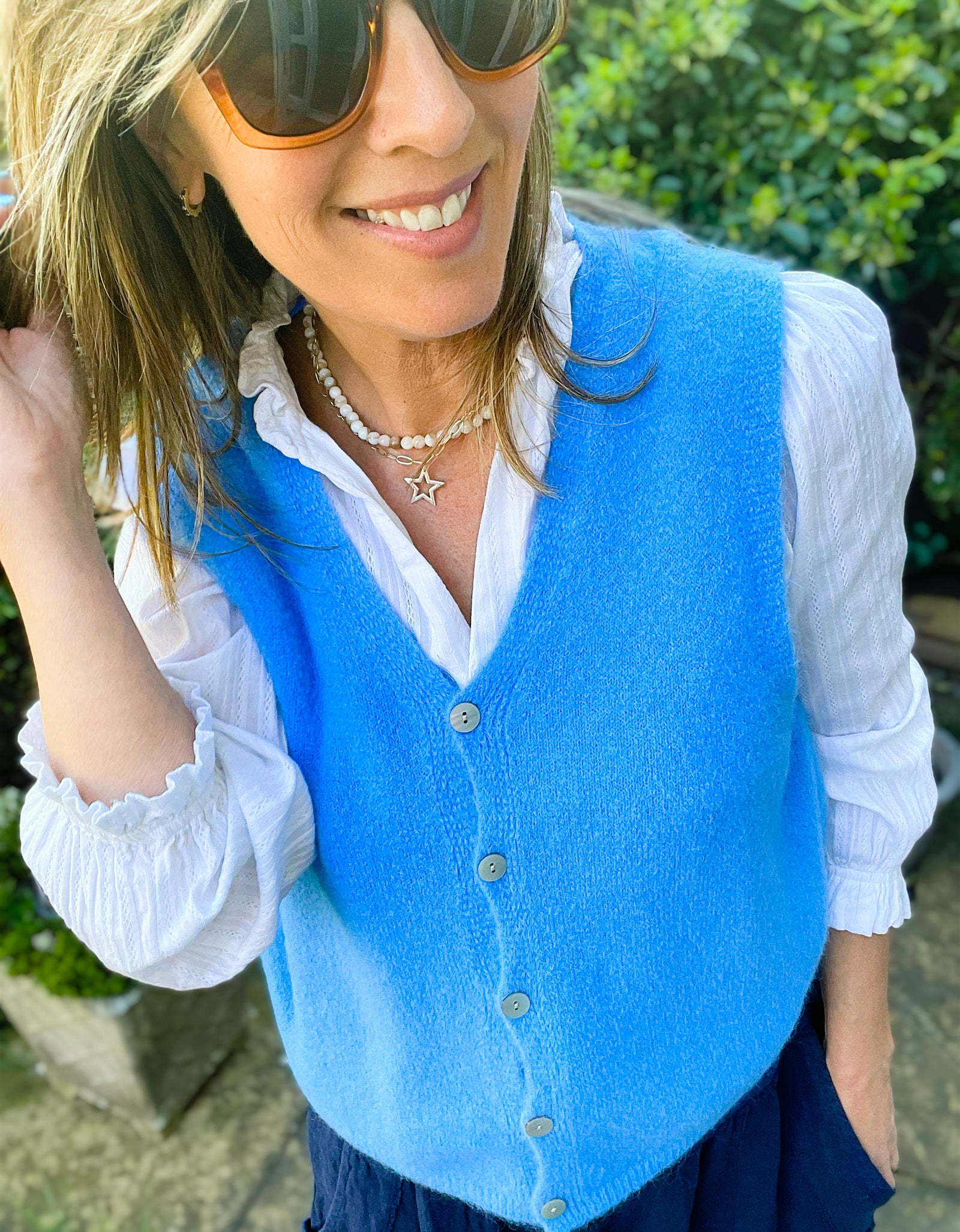 Cornflower Blue Buttoned Tank-Top
