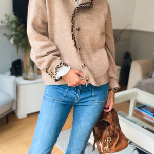 Leopard detail cardi - fawn