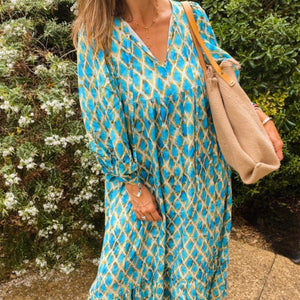 Indigo Dress - blue & yellow