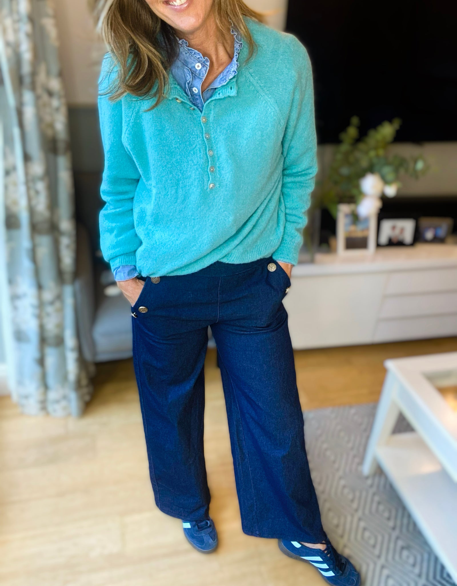 Turquoise Button Jumper