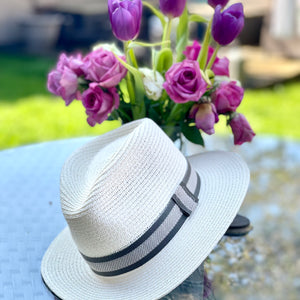 Summer Straw Fedora With Beige & Taupe Stripe