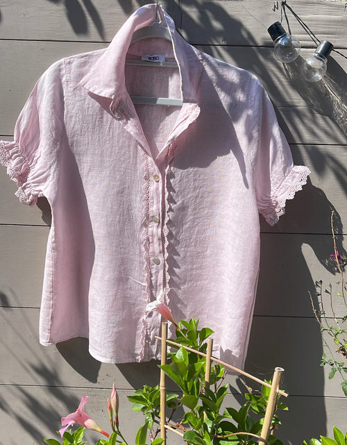 Load image into Gallery viewer, Baby Pink Cropped Sleeve Blouse
