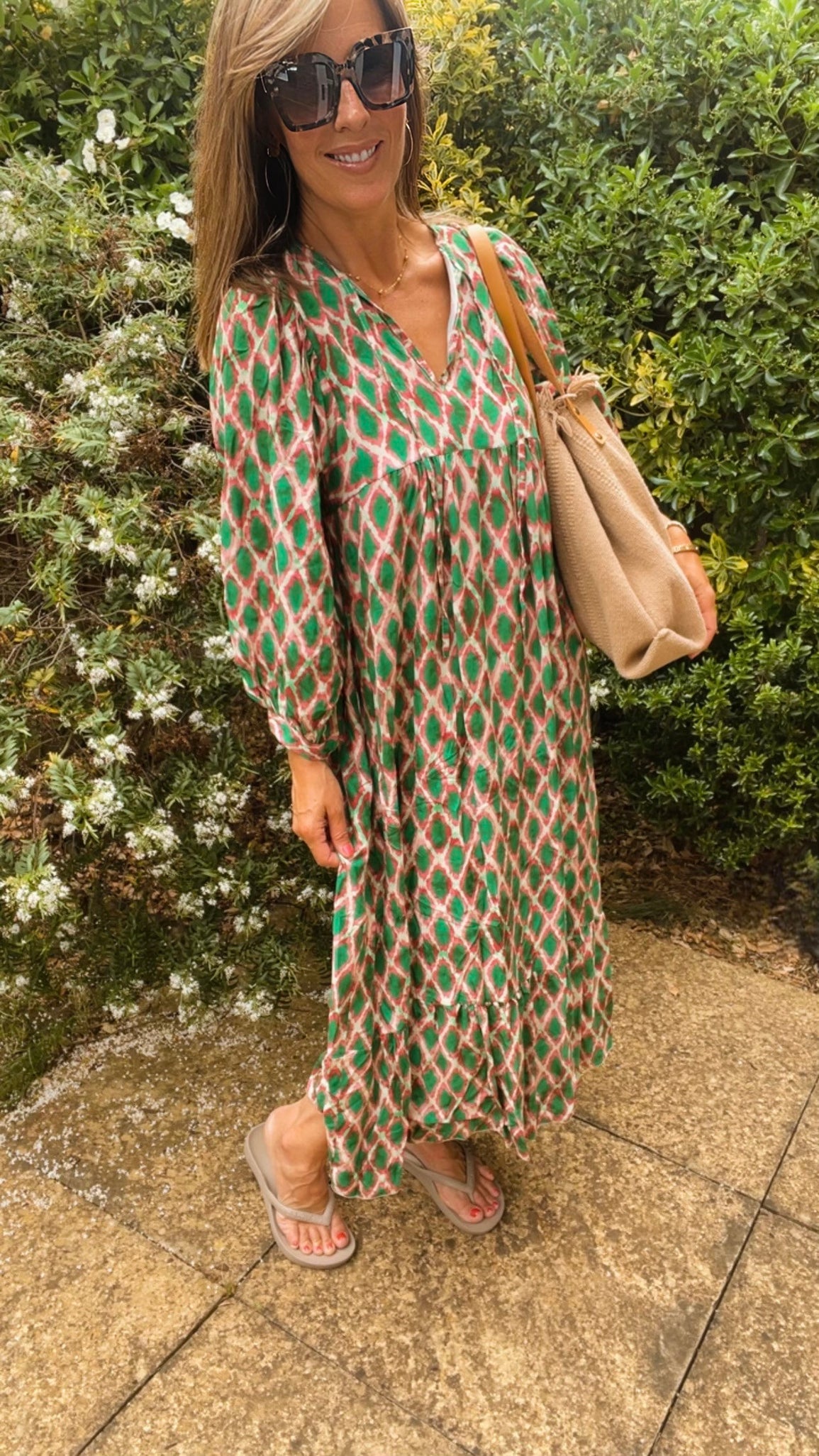 Indigo Dress - green & pink