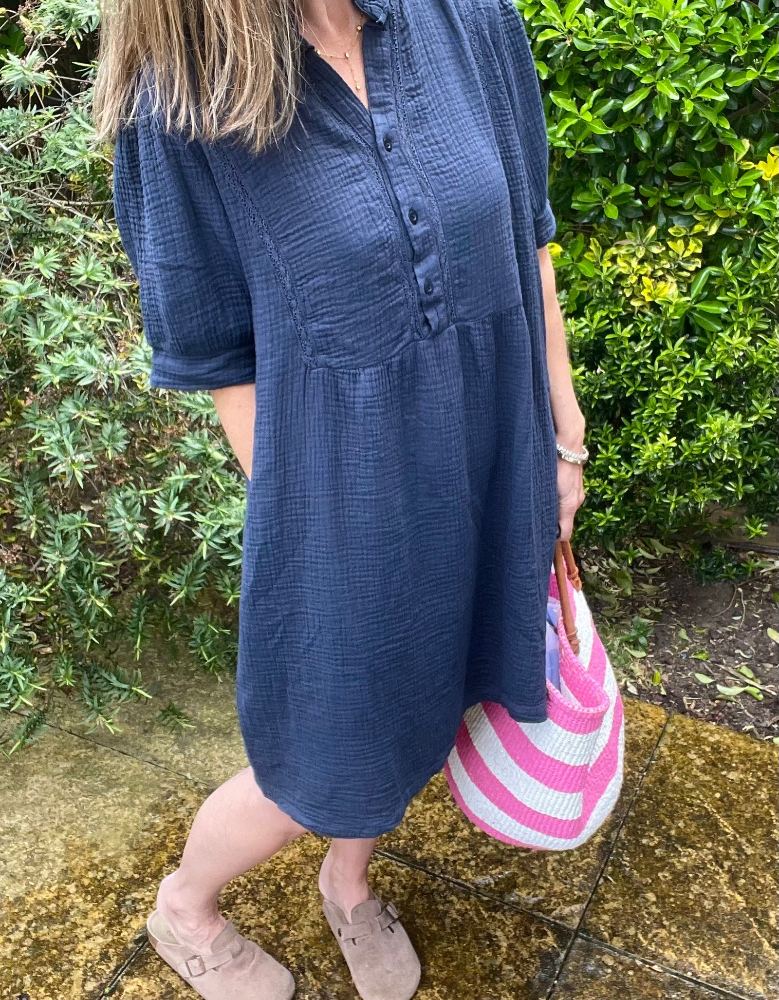 Waffle Dress - navy