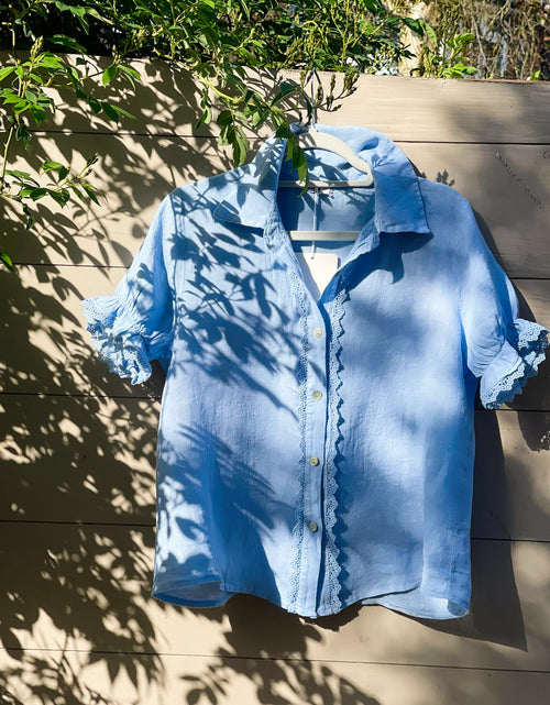 Load image into Gallery viewer, Baby Blue Cropped Sleeve Shirt
