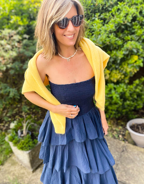Load image into Gallery viewer, Navy Strapless Tiered Maxi Dress
