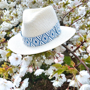 Summer straw Fedora With Blue Aztec Band