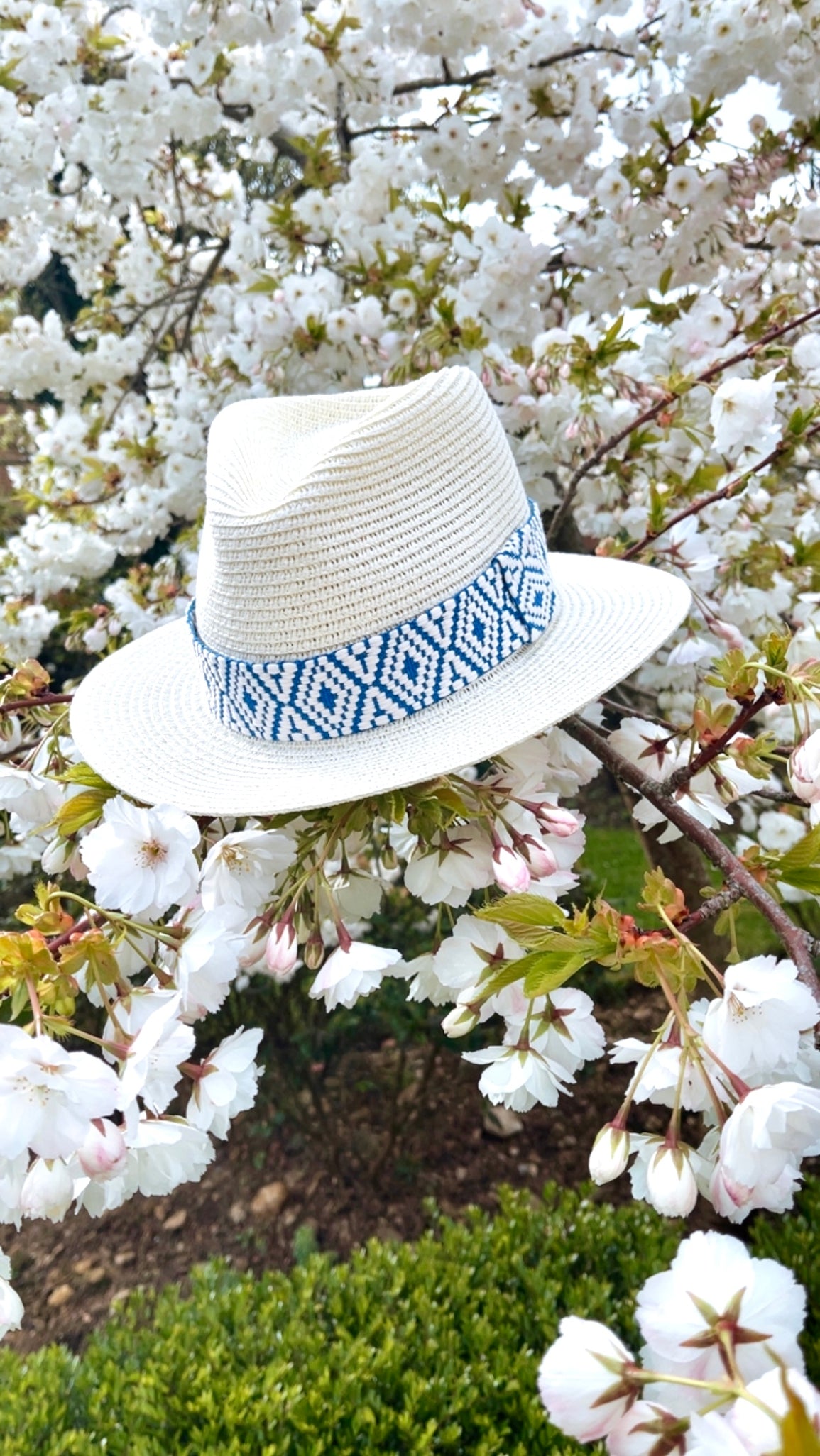 Summer straw Fedora With Blue Aztec Band