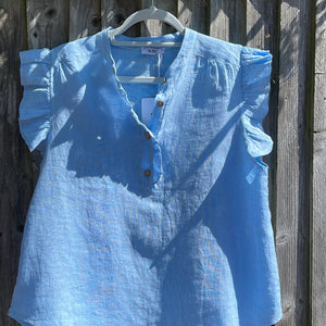 Blue Frill Linen Top