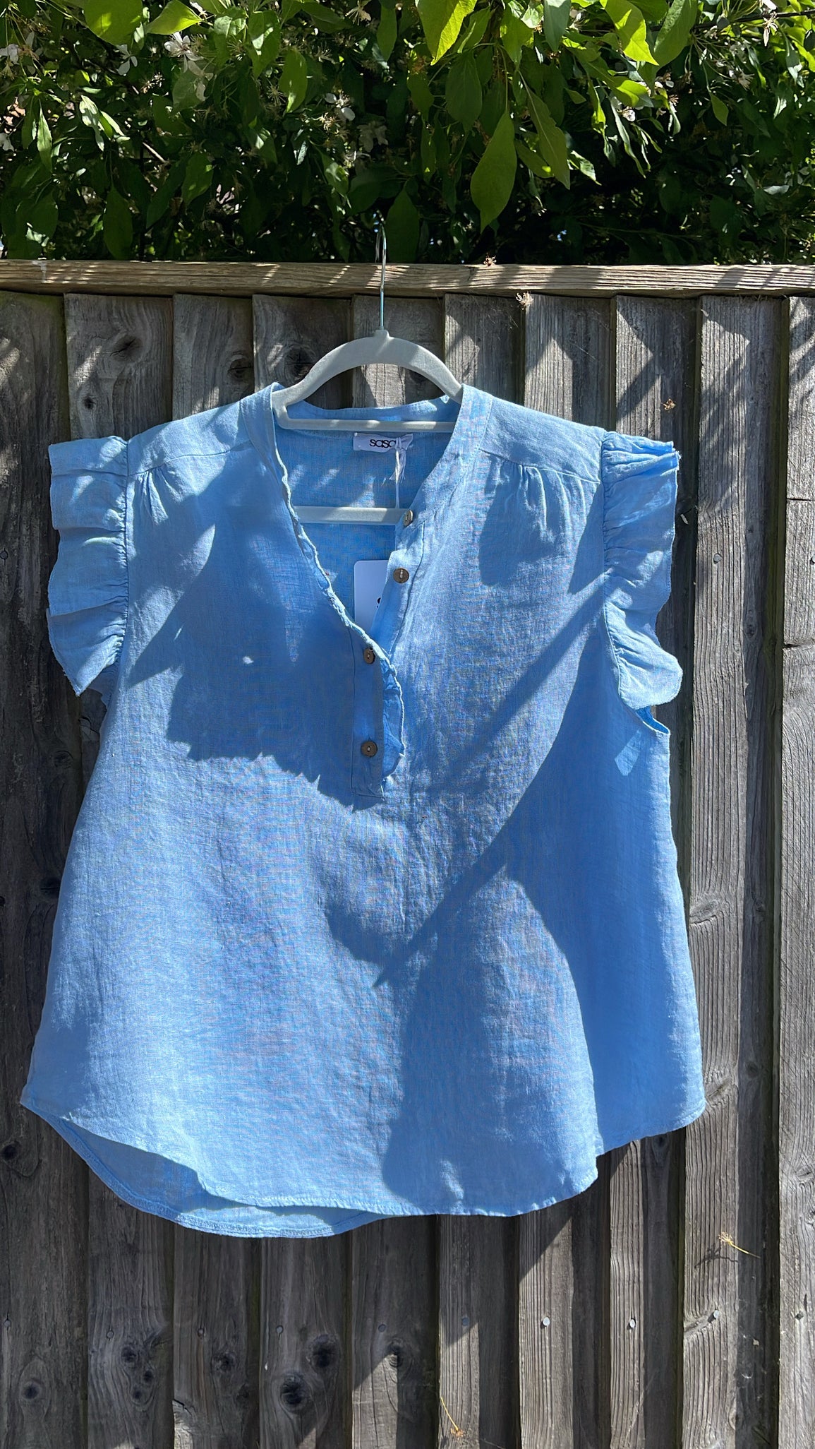 Blue Frill Linen Top