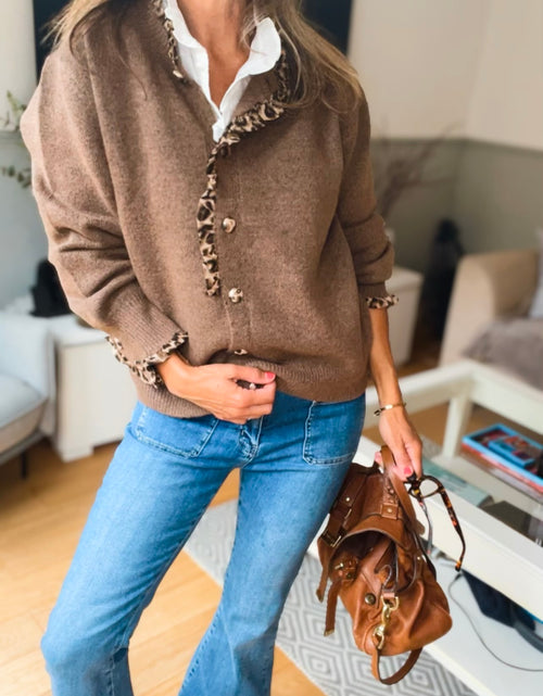 Load image into Gallery viewer, Leopard Detail Cardi - chocolate
