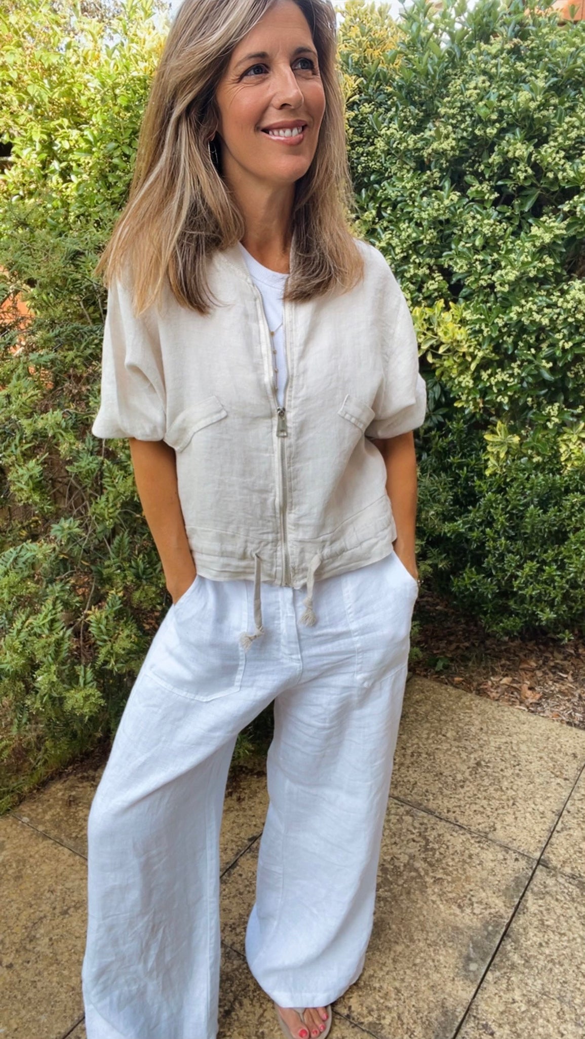 Linen Bomber Jacket - stone