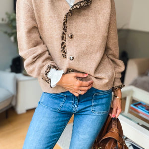 Leopard detail cardi - fawn