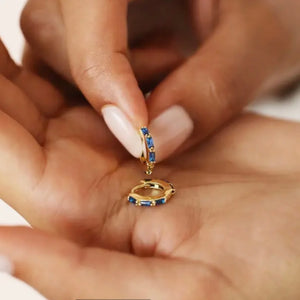 Blue Baguette Crystal Huggie Hoop Earrings