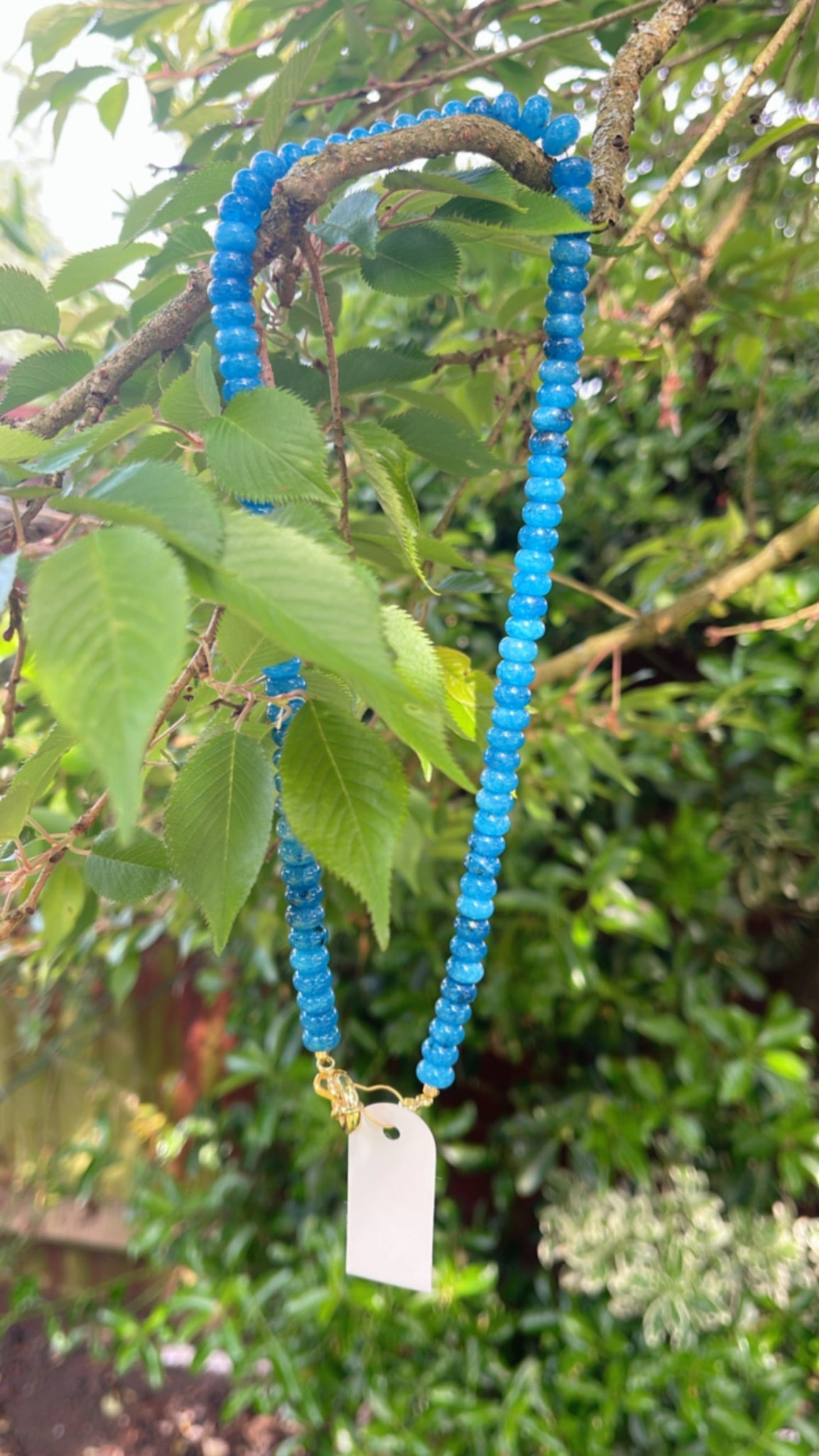 Cerulean Blue Beaded Pearl Necklace