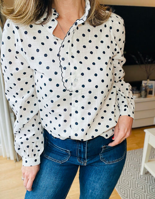 Load image into Gallery viewer, Polka Dot Ruffle Shirt
