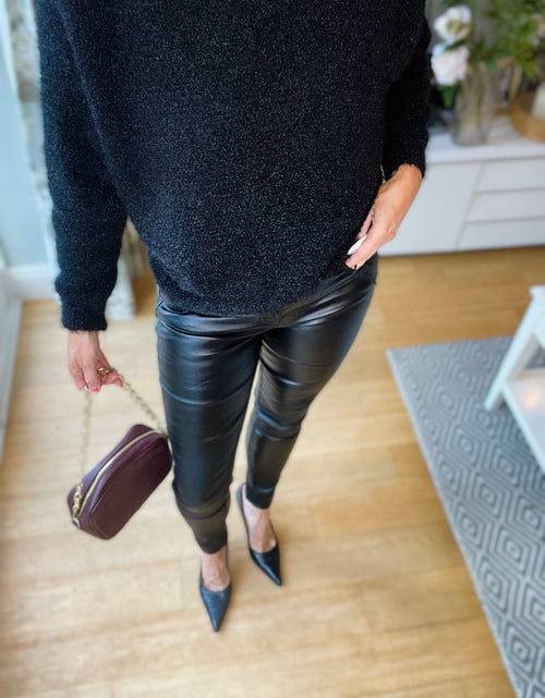 Load image into Gallery viewer, Black Faux Leather Trousers
