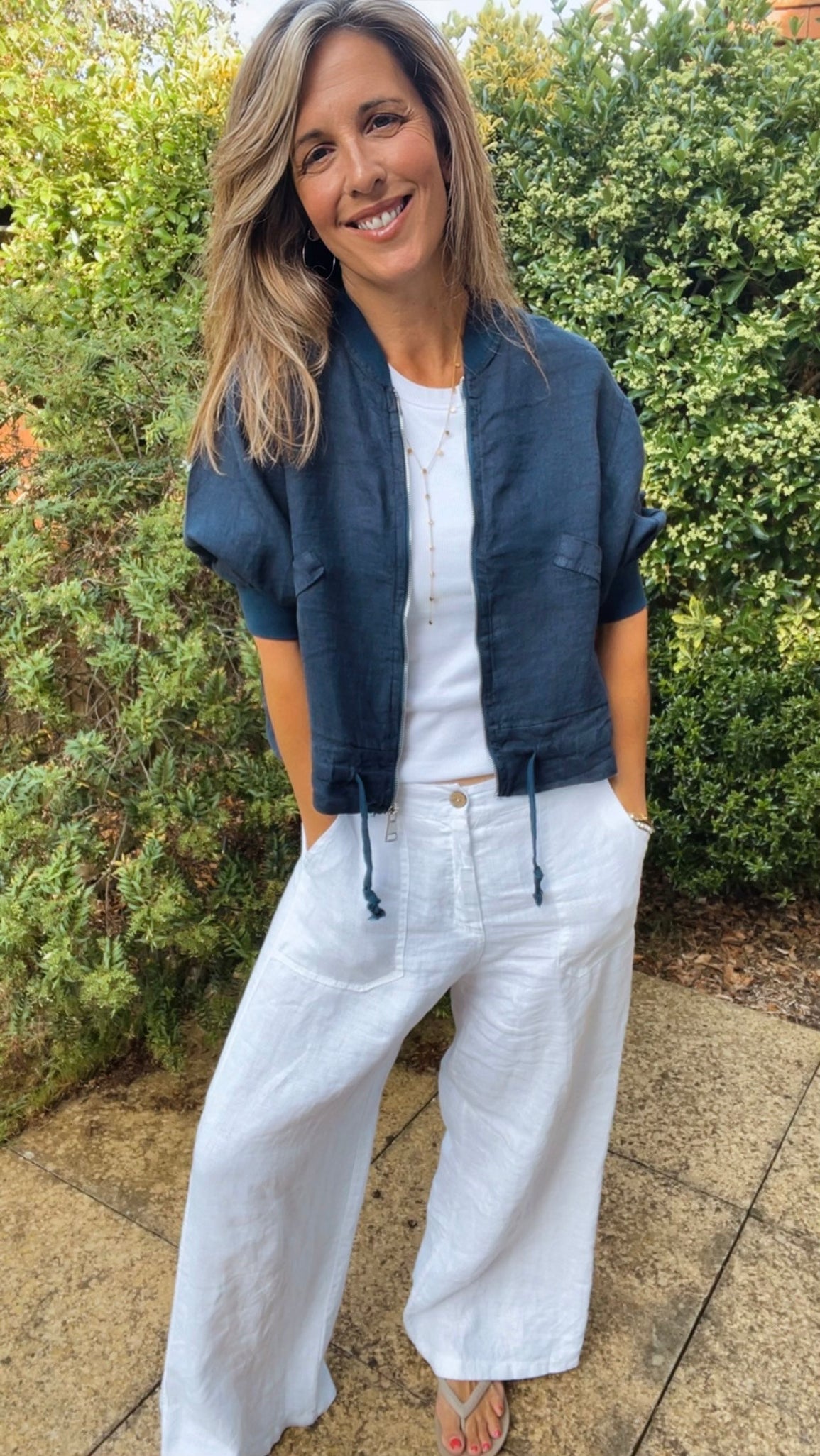 Linen Bomber Jacket - navy