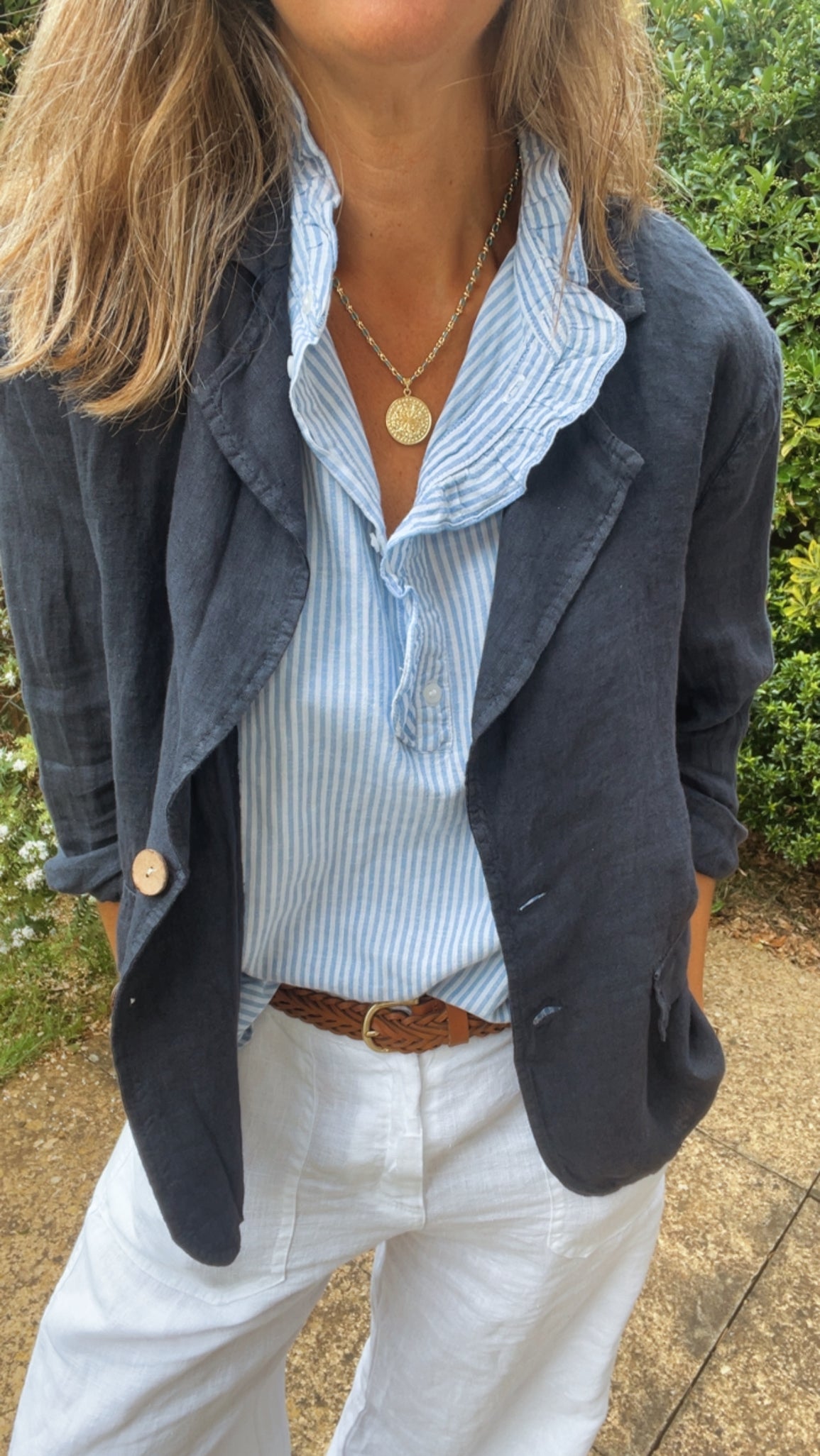 Linen Blazer - navy