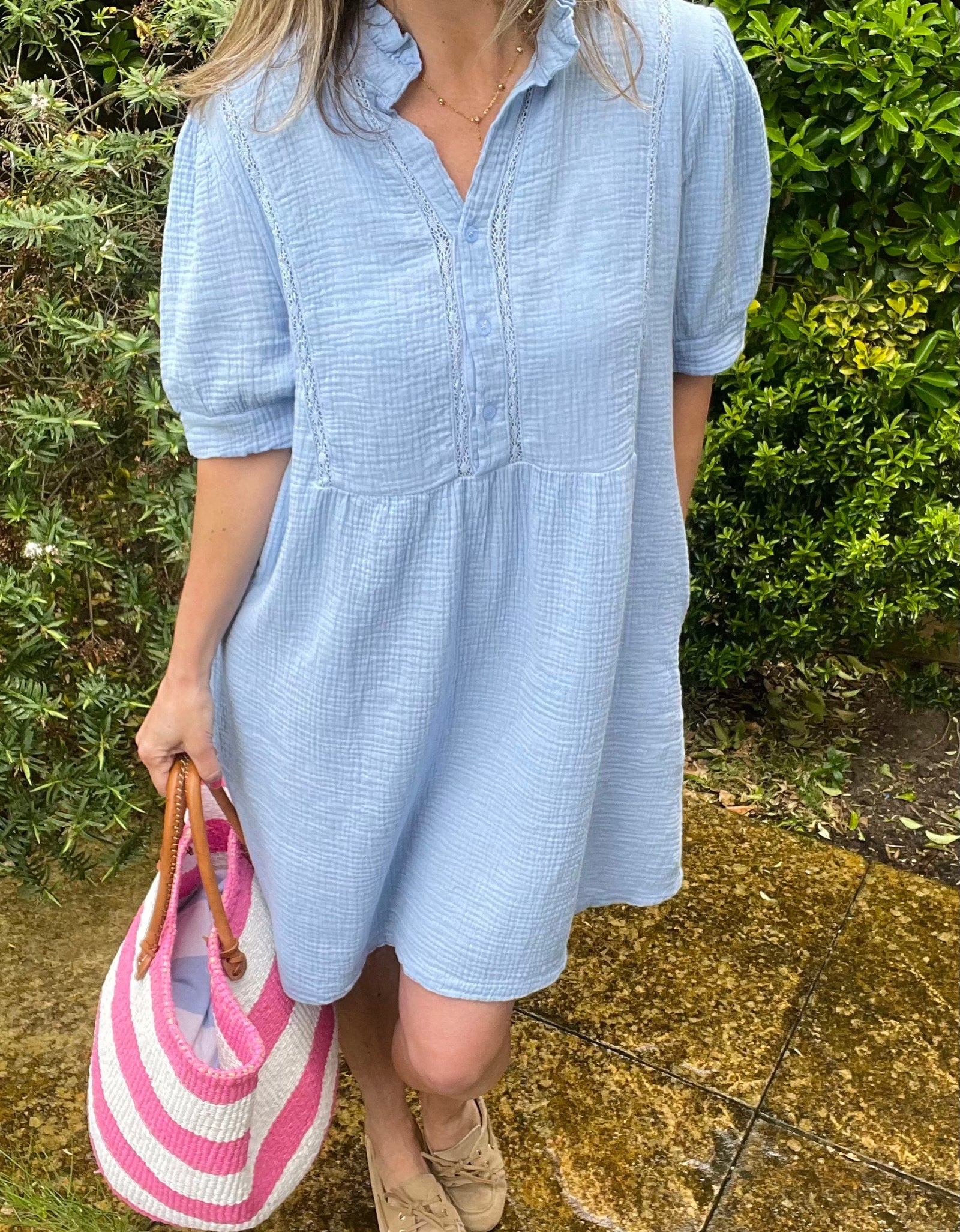 Waffle Dress - powder blue
