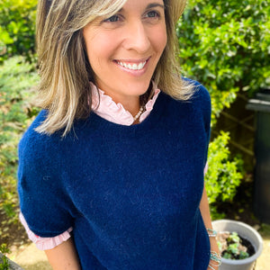 Navy Cropped Sleeve Jumper