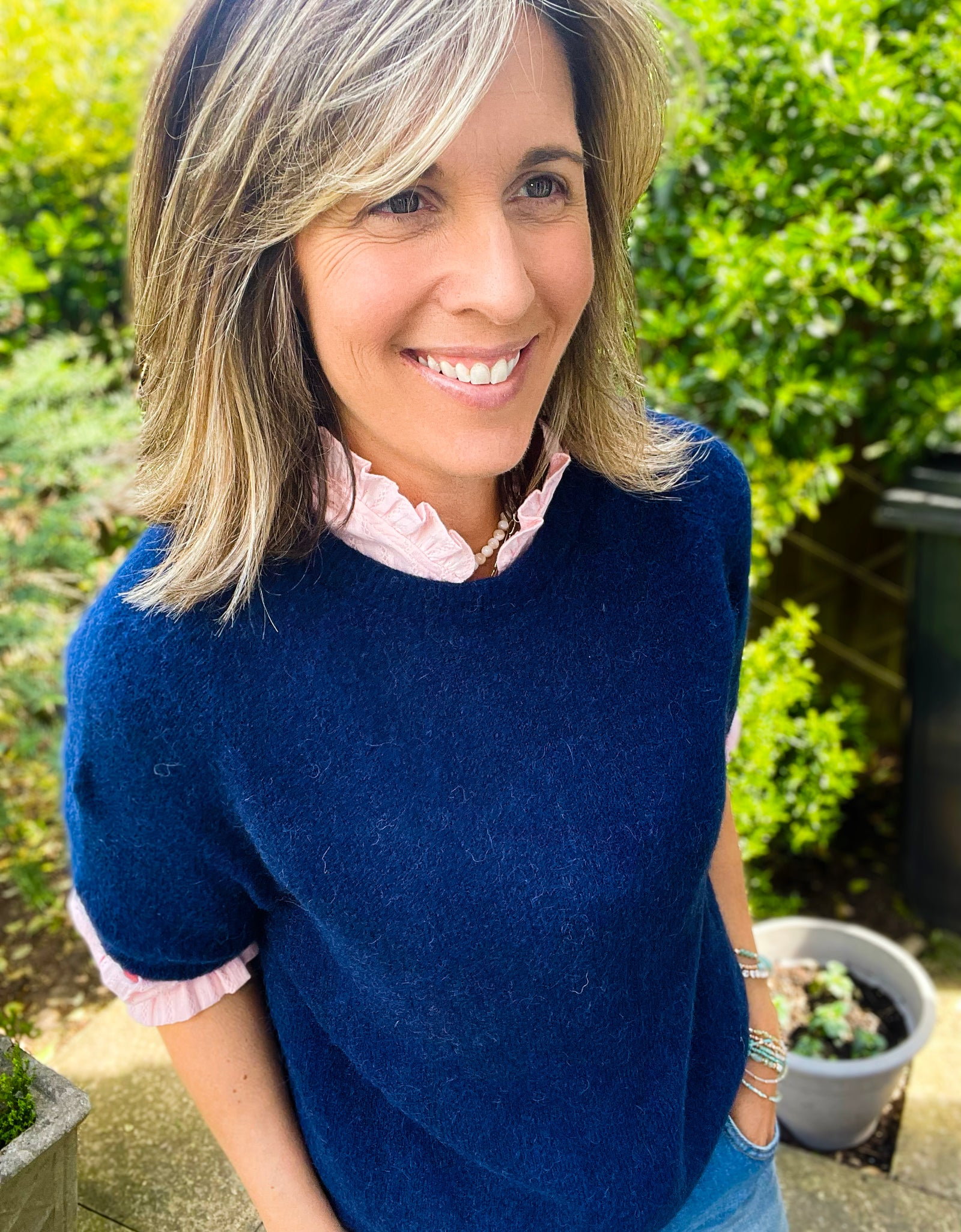 Navy Cropped Sleeve Jumper