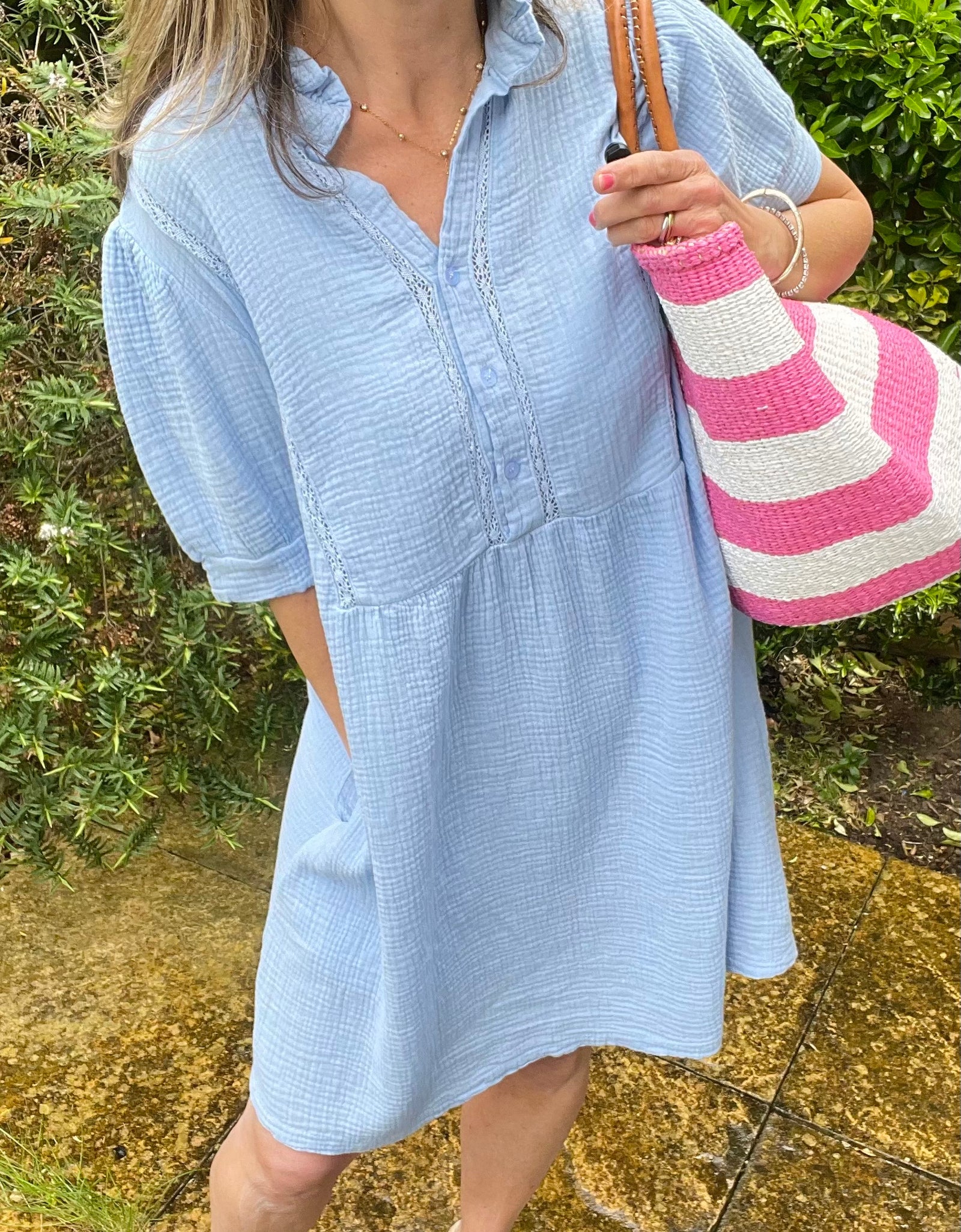 Waffle Dress - powder blue