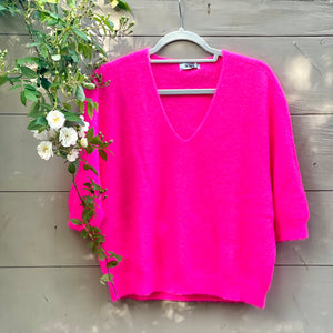 Hot Pink Cropped Sleeve Jumper