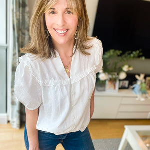 White Ruffle Short Sleeve Shirt