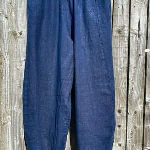 Navy Linen Barrel Trousers