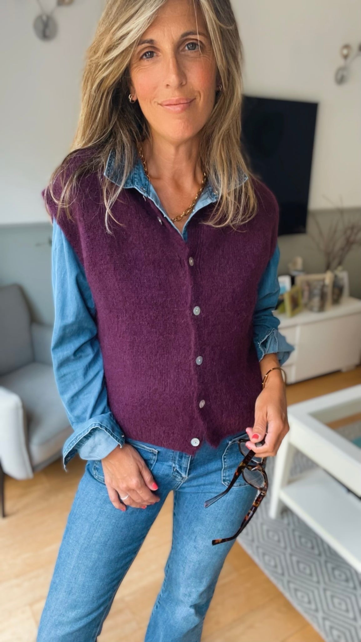 Buttoned Tank top - berry