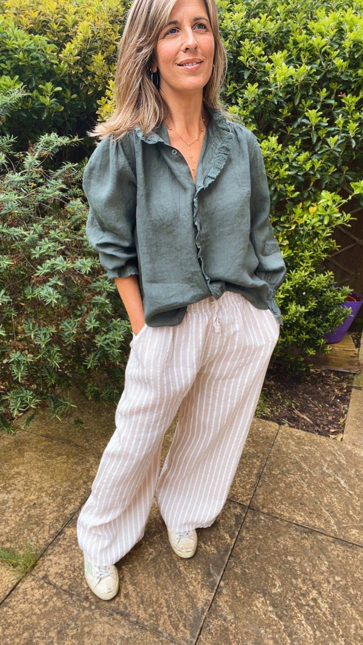 Nellie Trousers - biscuit stripe