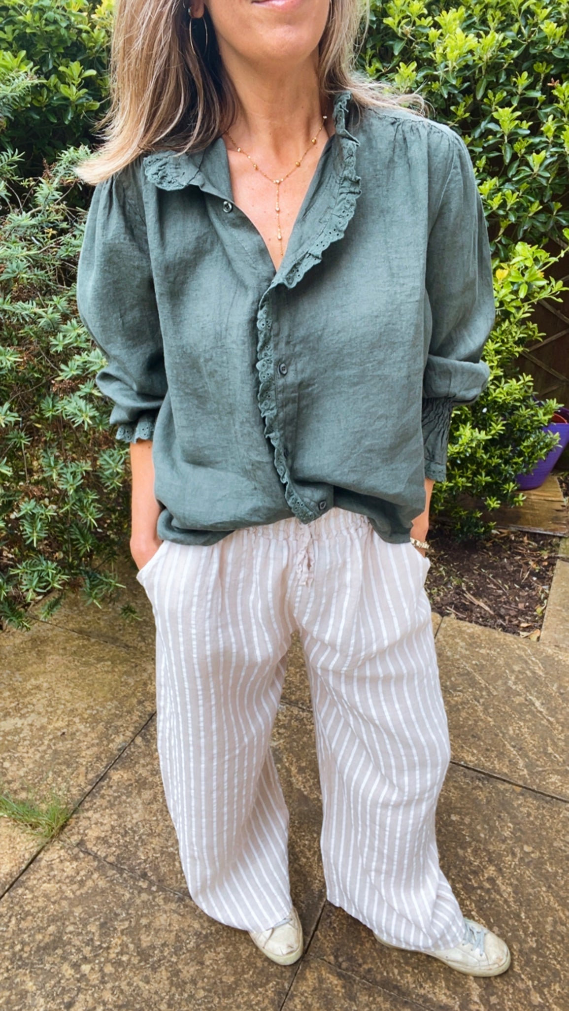 Nellie Trousers - biscuit stripe