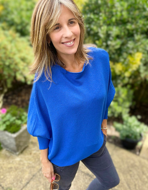 Load image into Gallery viewer, Cobalt Ribbed Batwing Jumper
